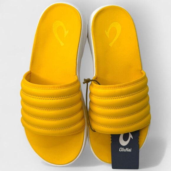OluKai Komo Slide Sandals Yellow Hibiscus Men's Size 10 NWT No Box Lightweight - Picture 8 of 11